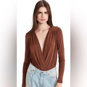 Free People Turnt body suit in copper brown orange mesa size S